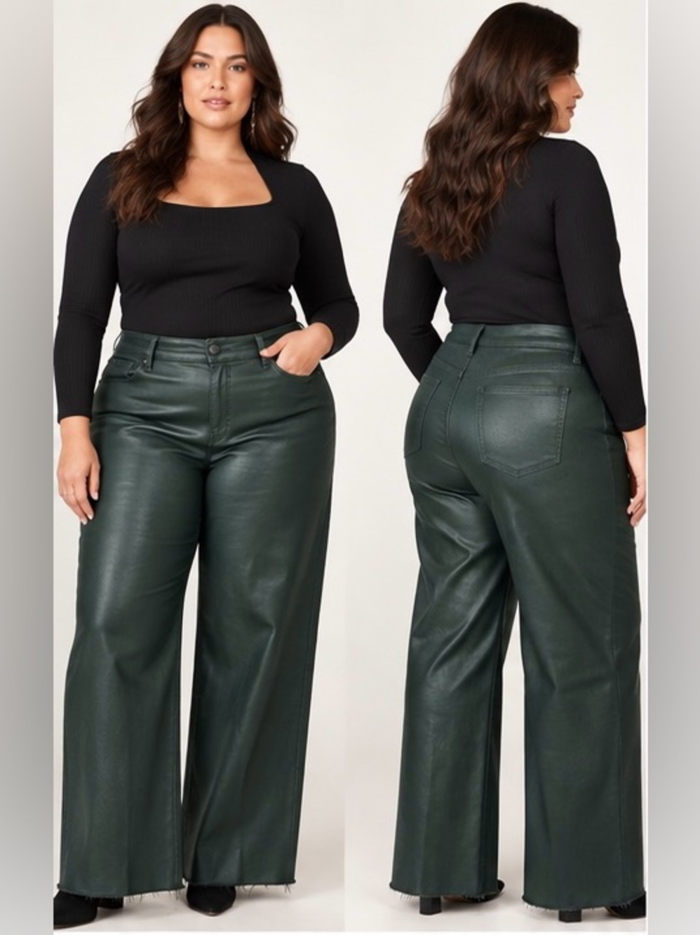 NWOT KUT From The Kloth Meg Fab Ab Coated Wide Leg Jeans 24W Green